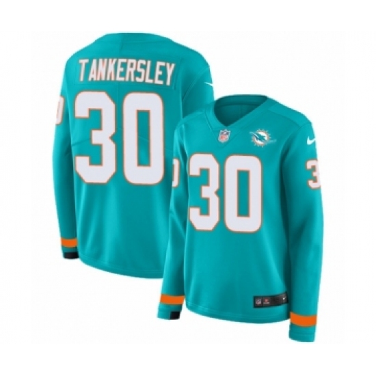 Women's Nike Miami Dolphins 30 Cordrea Tankersley Limited Aqua Therma Long Sleeve NFL Jersey