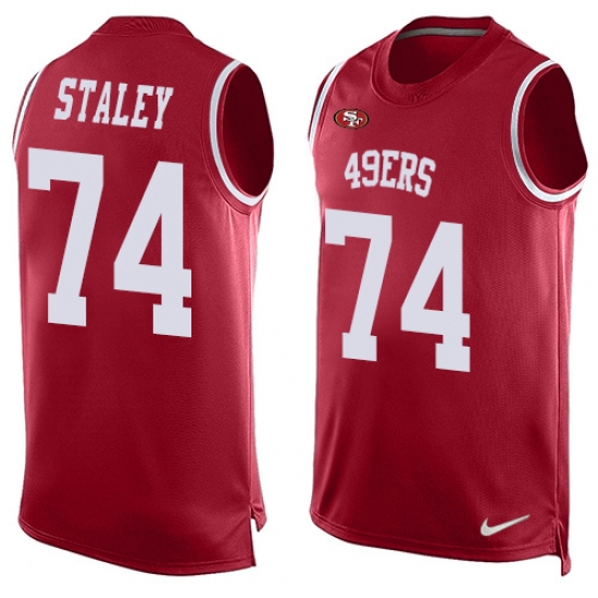 Men's Nike San Francisco 49ers 74 Joe Staley Limited Red Player Name & Number Tank Top NFL Jersey