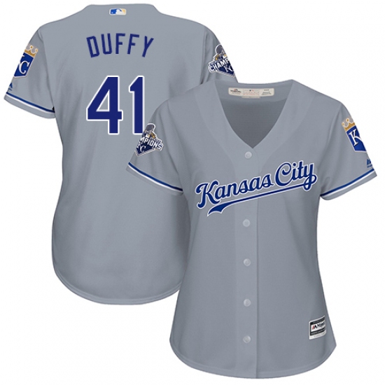 Women's Majestic Kansas City Royals 41 Danny Duffy Authentic Grey Road Cool Base MLB Jersey