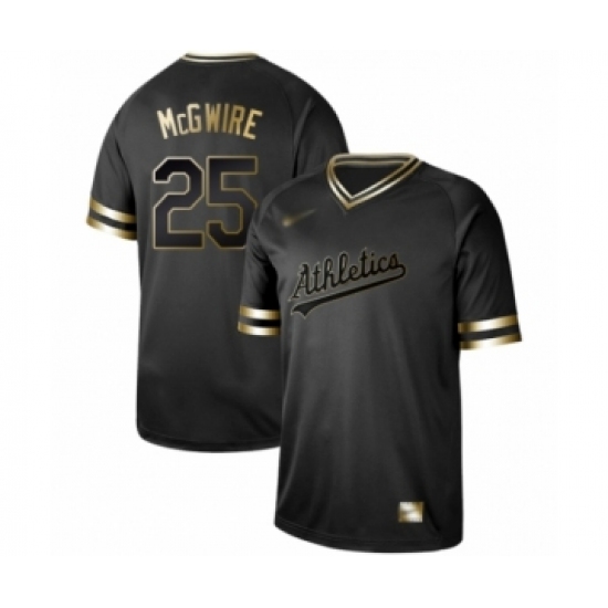 Men's Oakland Athletics 25 Mark McGwire Authentic Black Gold Fashion Baseball Jersey