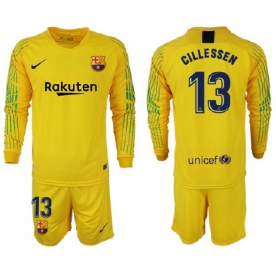 Barcelona 13 Cillessen Yellow Goalkeeper Long Sleeves Soccer Club Jersey