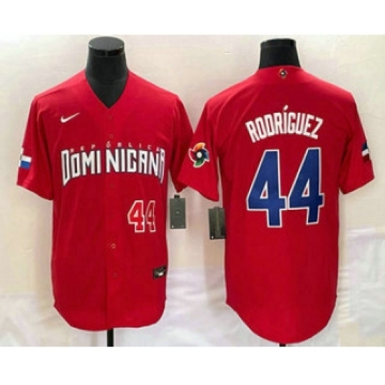 Men's Dominican Republic Baseball 44 Julio Rodriguez Number 2023 Red World Classic Stitched Jersey1
