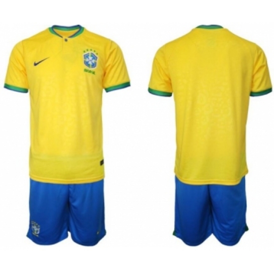 Men's Brazil Blank Yellow Home Soccer Jersey Suit