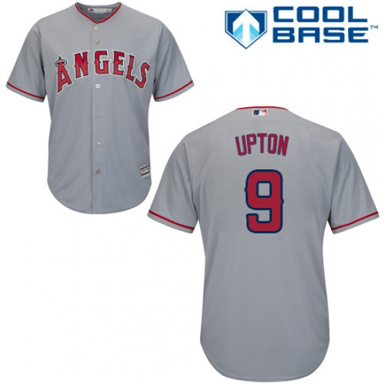 Youth Majestic Los Angeles Angels of Anaheim 9 Justin Upton Replica Grey Road Cool Base MLB Jersey