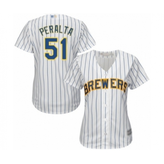 Women's Milwaukee Brewers 51 Freddy Peralta Authentic White Alternate Cool Base Baseball Player Jersey