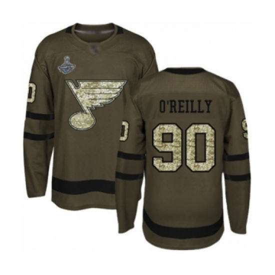 Youth St. Louis Blues 90 Ryan O'Reilly Authentic Green Salute to Service 2019 Stanley Cup Champions Hockey Jersey