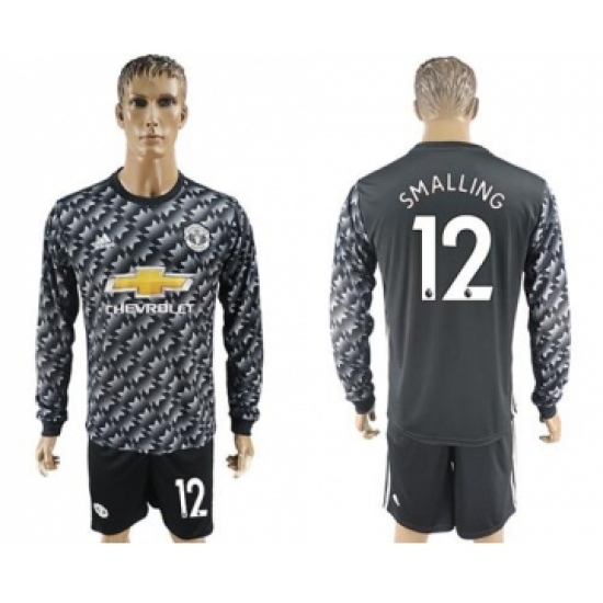 Manchester United 12 Smalling Black Long Sleeves Soccer Club Jersey