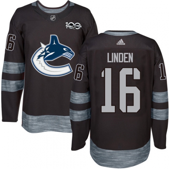 Men's Adidas Vancouver Canucks 16 Trevor Linden Authentic Black 1917-2017 100th Anniversary NHL Jersey