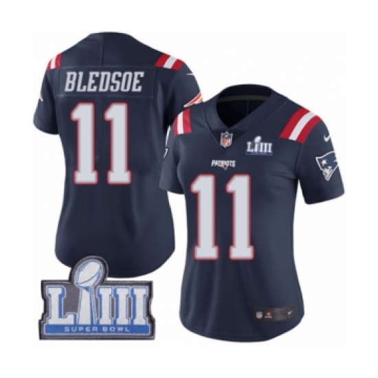 Women's Nike New England Patriots 11 Drew Bledsoe Limited Navy Blue Rush Vapor Untouchable Super Bowl LIII Bound NFL Jersey