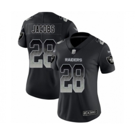 Women's Oakland Raiders 28 Josh Jacobs Black Smoke Fashion Limited Football Jersey