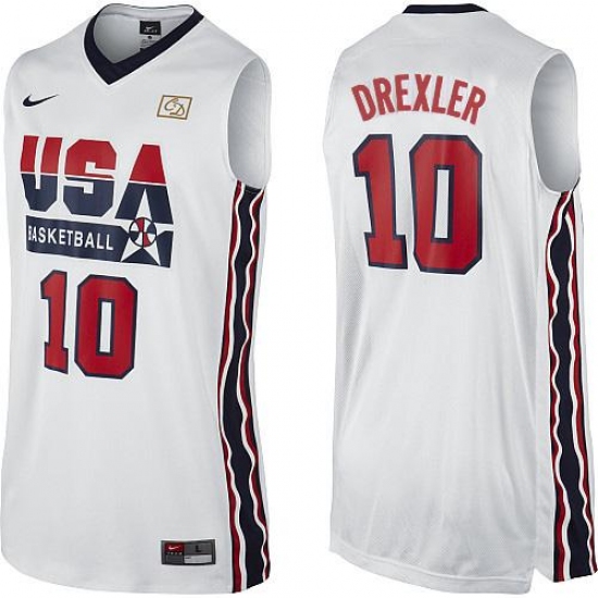 Men's Nike Team USA 10 Clyde Drexler Swingman White 2012 Olympic Retro Basketball Jersey