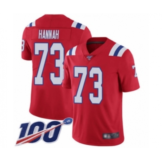 Men's New England Patriots 73 John Hannah Red Alternate Vapor Untouchable Limited Player 100th Season Football Jersey