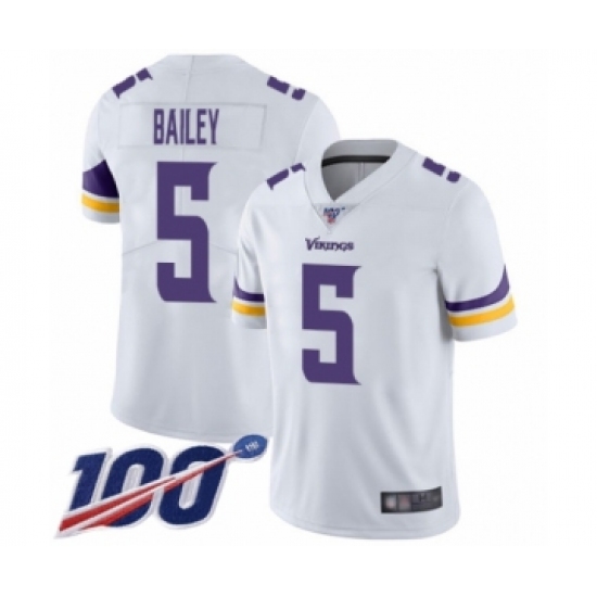 Men's Minnesota Vikings 5 Dan Bailey White Vapor Untouchable Limited Player 100th Season Football Jersey