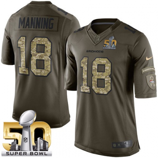 Men's Nike Denver Broncos 18 Peyton Manning Elite Green Salute to Service Super Bowl 50 Bound NFL Jersey