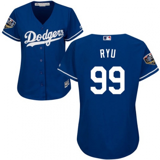 Women's Majestic Los Angeles Dodgers 99 Hyun-Jin Ryu Authentic Royal Blue Alternate Cool Base 2018 World Series MLB Jersey