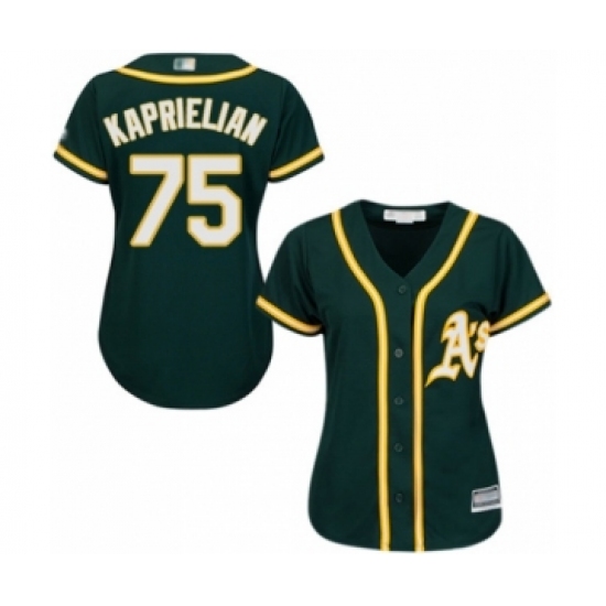 Women's Oakland Athletics 75 James Kaprielian Authentic Green Alternate 1 Cool Base Baseball Player Jersey