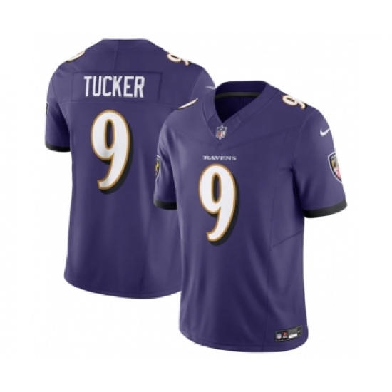 Men's Baltimore Ravens 9 Justin Tucker Purple 2023 F.U.S.E Vapor Jersey