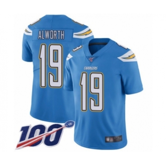 Men's Los Angeles Chargers 19 Lance Alworth Electric Blue Alternate Vapor Untouchable Limited Player 100th Season Football Jersey