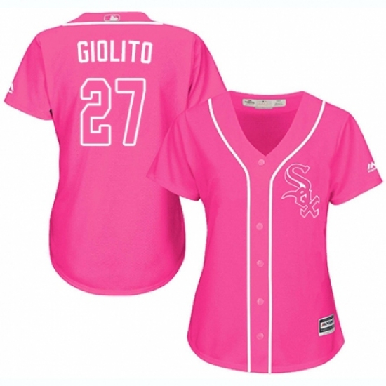 Women's Majestic Chicago White Sox 27 Lucas Giolito Replica Pink Fashion Cool Base MLB Jersey