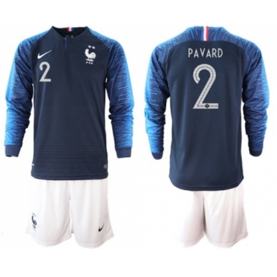 France 2 Pavard Home Long Sleeves Soccer Country Jersey