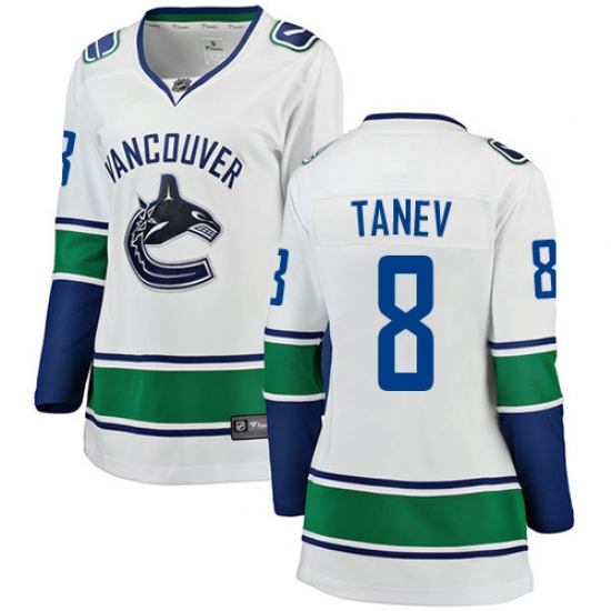 Women's Vancouver Canucks 8 Christopher Tanev Fanatics Branded White Away Breakaway NHL Jersey