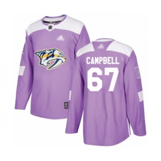 Men's Nashville Predators 67 Alexander Campbell Authentic Purple Fights Cancer Practice Hockey Jersey