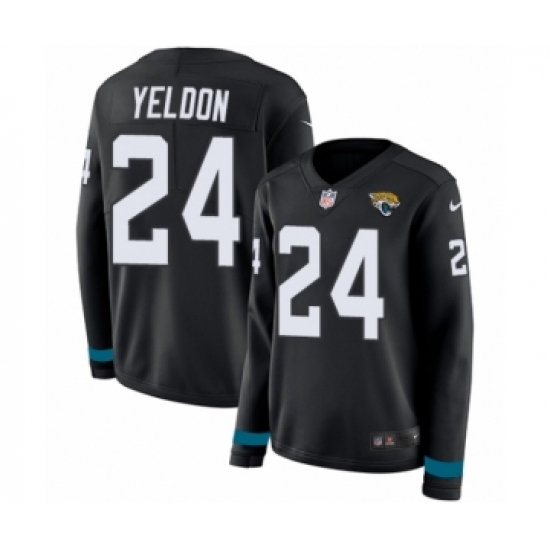 Women's Nike Jacksonville Jaguars 24 T.J. Yeldon Limited Black Therma Long Sleeve NFL Jersey