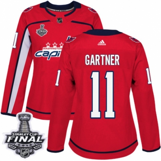Women's Adidas Washington Capitals 11 Mike Gartner Authentic Red Home 2018 Stanley Cup Final NHL Jersey