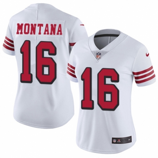 Women's Nike San Francisco 49ers 16 Joe Montana Limited White Rush Vapor Untouchable NFL Jersey