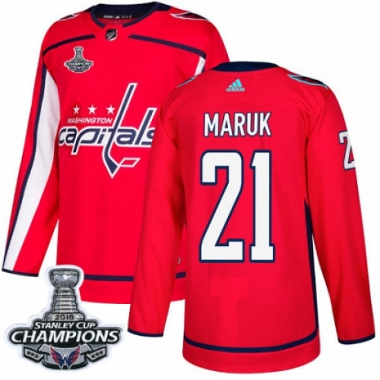 Youth Adidas Washington Capitals 21 Dennis Maruk Authentic Red Home 2018 Stanley Cup Final Champions NHL Jersey