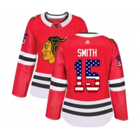 Women's Chicago Blackhawks 15 Zack Smith Authentic Red USA Flag Fashion Hockey Jersey