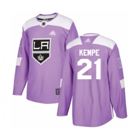 Men's Los Angeles Kings 21 Mario Kempe Authentic Purple Fights Cancer Practice Hockey Jersey