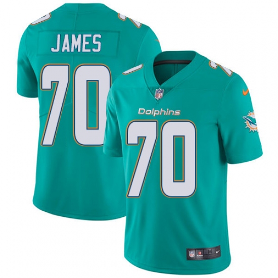 Youth Nike Miami Dolphins 70 Ja'Wuan James Aqua Green Team Color Vapor Untouchable Limited Player NFL Jersey