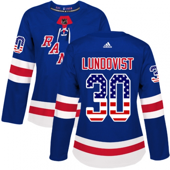 Women's Adidas New York Rangers 30 Henrik Lundqvist Authentic Royal Blue USA Flag Fashion NHL Jersey