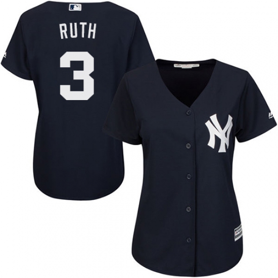 Women's Majestic New York Yankees 3 Babe Ruth Authentic Navy Blue Alternate MLB Jersey