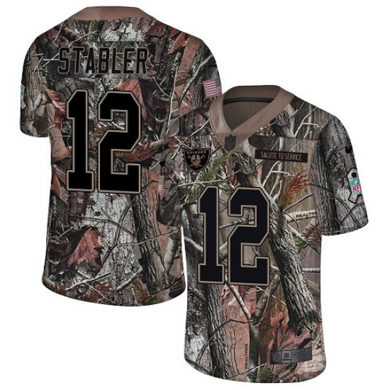 Men's Nike Oakland Raiders 12 Kenny Stabler Limited Camo Rush Realtree NFL Jersey