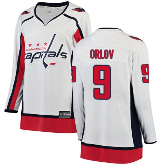 Women's Washington Capitals 9 Dmitry Orlov Fanatics Branded White Away Breakaway NHL Jersey