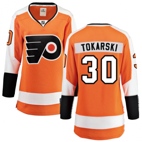 Women's Philadelphia Flyers 30 Dustin Tokarski Fanatics Branded Orange Home Breakaway NHL Jersey