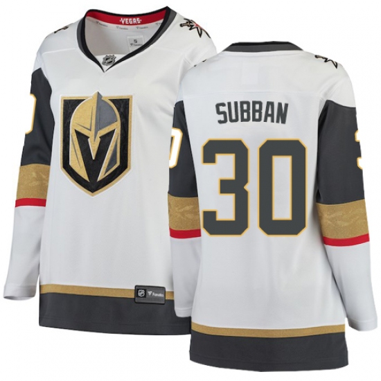 Women's Vegas Golden Knights 30 Malcolm Subban Authentic White Away Fanatics Branded Breakaway NHL Jersey