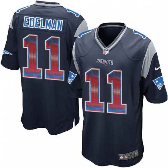 Youth Nike New England Patriots 11 Julian Edelman Limited Navy Blue Strobe NFL Jersey
