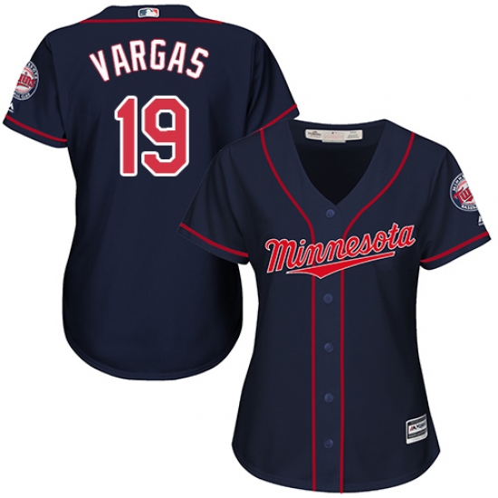 Women's Majestic Minnesota Twins 19 Kennys Vargas Authentic Navy Blue Alternate Road Cool Base MLB Jersey