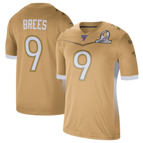 Men's Nike New Orleans Saints 9 Drew Brees 2020 NFC Pro Bowl Game Jersey Gold