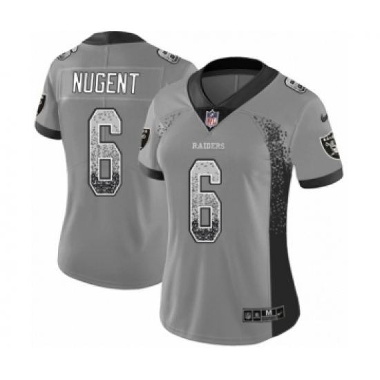 Women's Nike Oakland Raiders 6 Mike Nugent Limited Gray Rush Drift Fashion NFL Jersey