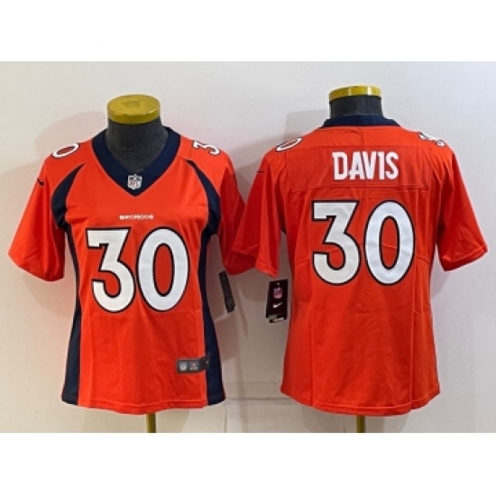 Women's Denver Broncos 30 Terrell Davis Orange 2022 Vapor Untouchable Stitched NFL Nike Limited Jersey