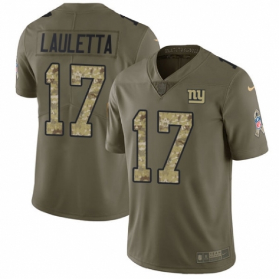 Youth Nike New York Giants 17 Kyle Lauletta Limited Olive/Camo 2017 Salute to Service NFL Jersey