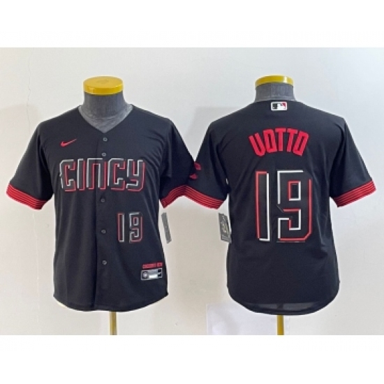 Youth Cincinnati Reds 19 Joey Votto Number Black 2023 City Connect Cool Base Stitched Jersey1