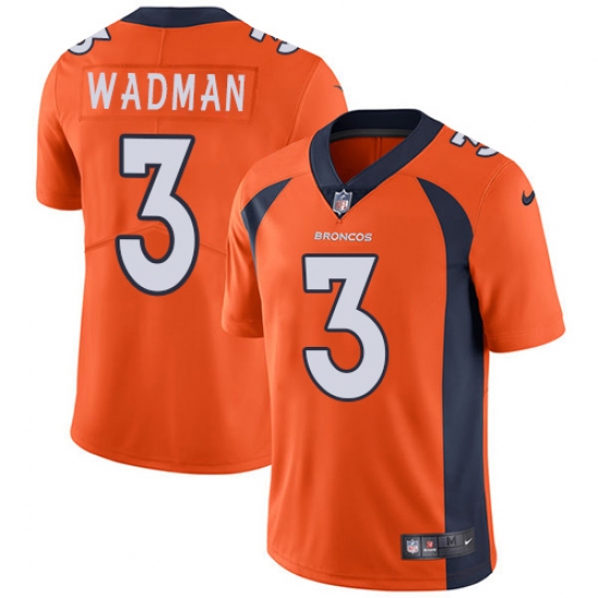 Men's Nike Denver Broncos 3 Colby Wadman Orange Team Color Vapor Untouchable Limited Player NFL Jersey