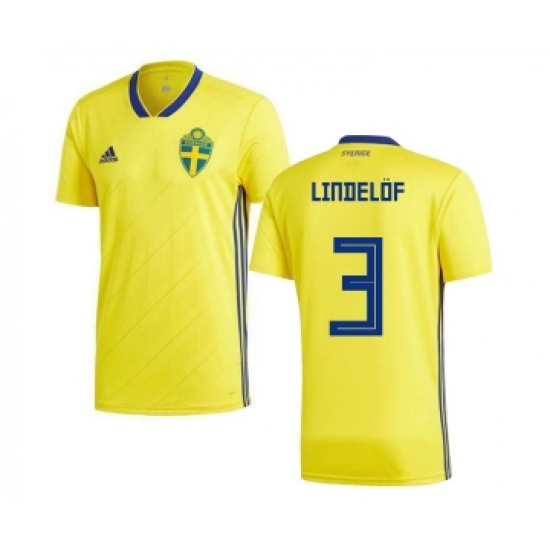 Sweden 3 Lindelof Home Kid Soccer Country Jersey