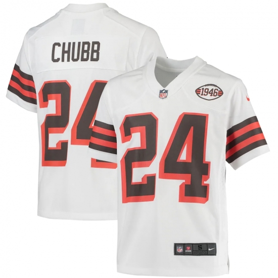 Youth Cleveland Browns 24 Nick Chubb Nike White 1946 Collection Alternate Jersey