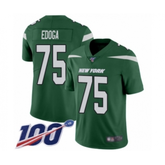Men's New York Jets 75 Chuma Edoga Green Team Color Vapor Untouchable Limited Player 100th Season Football Jersey